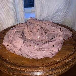 Pink Scarf with Gold Flamingos